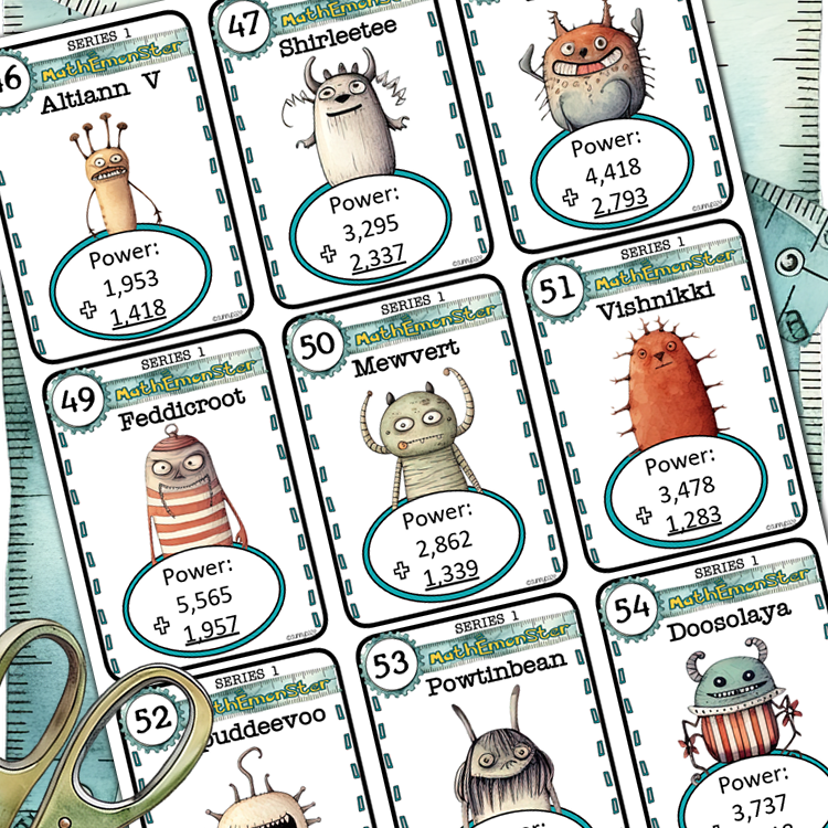 Addition of Multi-digit Numbers Math Center Card Game - MathEmonSter Series Set 2