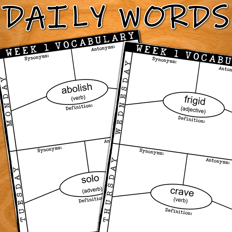 Vocabulary Word of the Day: Slides, Journal, Digital Quizzes
