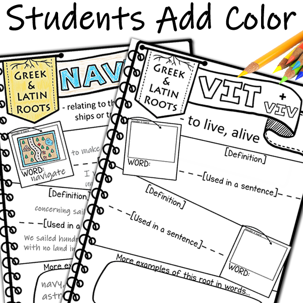 36 Greek & Latin Roots Presentation + Doodle Pages
