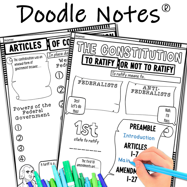 New Nation - U.S. Constitution, Reading Passage, Presentation & Doodle Notes