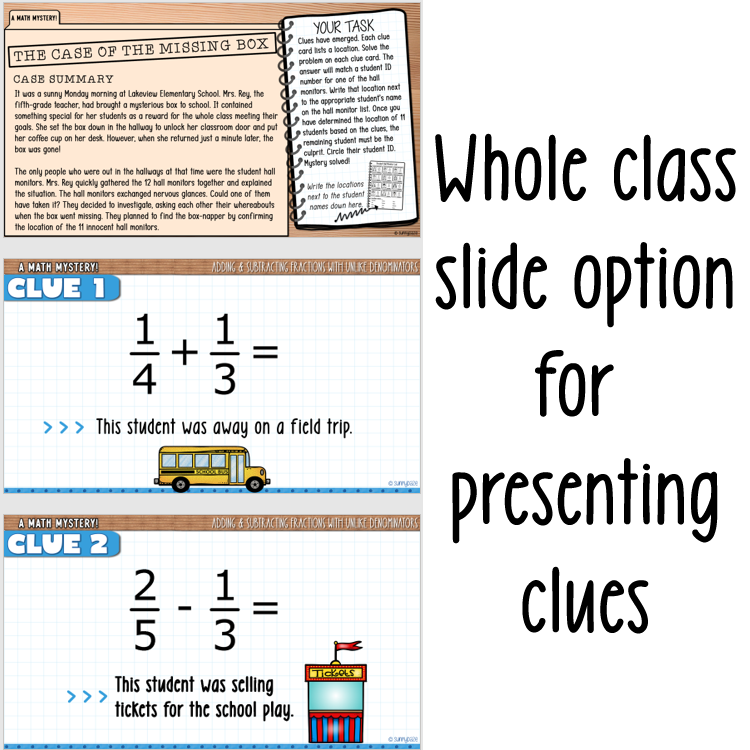 Fractions Adding & Subtracting Unlike Denominators Mystery in Math Activity