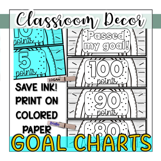 AR Goal Tracker Clip Charts - B/W Rainbow (Points Version)