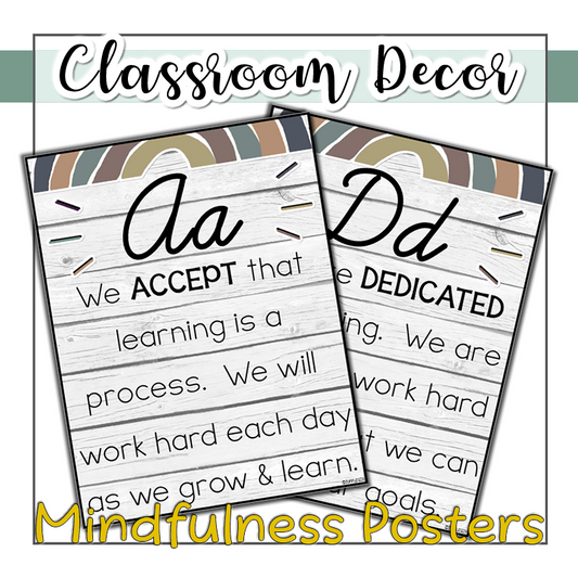 Muted Boho Rainbow Cursive Alphabet Posters A-Z