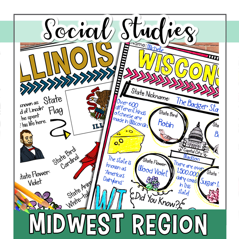 US Regions: Midwest Region Doodle Notes, Posters, PowerPoint & Passages
