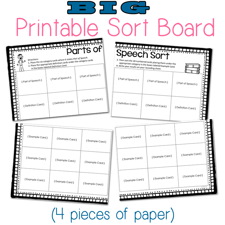 Parts of Speech Sort BIG BOARD