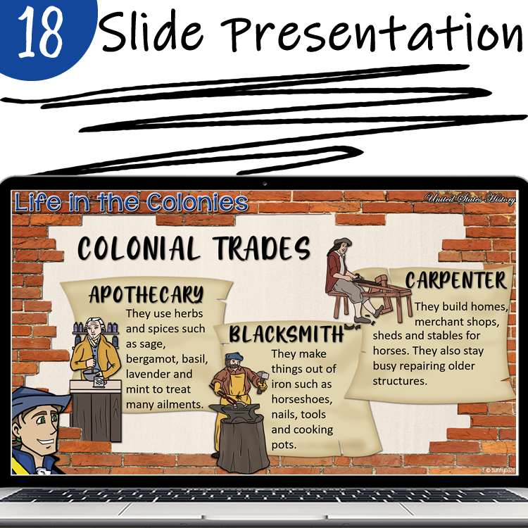 Life in the 13 Colonies Creative Writing & Presentation - US History