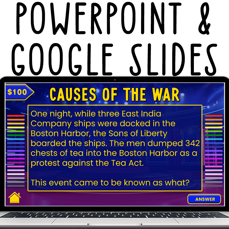 American Revolution Review & Test Prep Jeopardy-Style PowerPoint & Google Slides