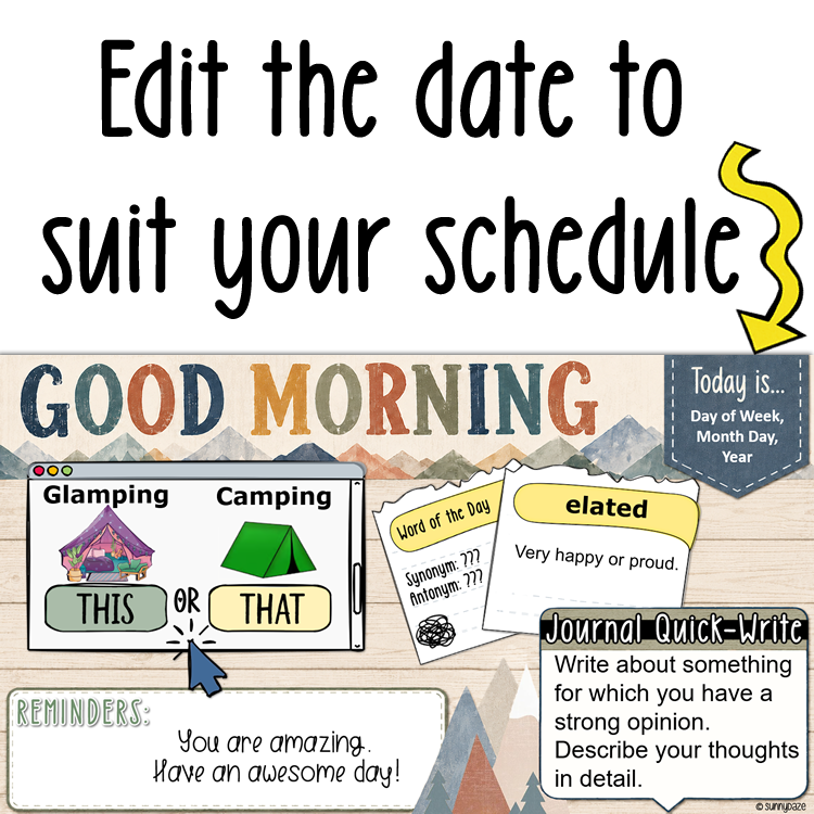 Morning Meeting Slides | Daily Activities | 3rd, 4th, 5th Grade | Muted Mountain