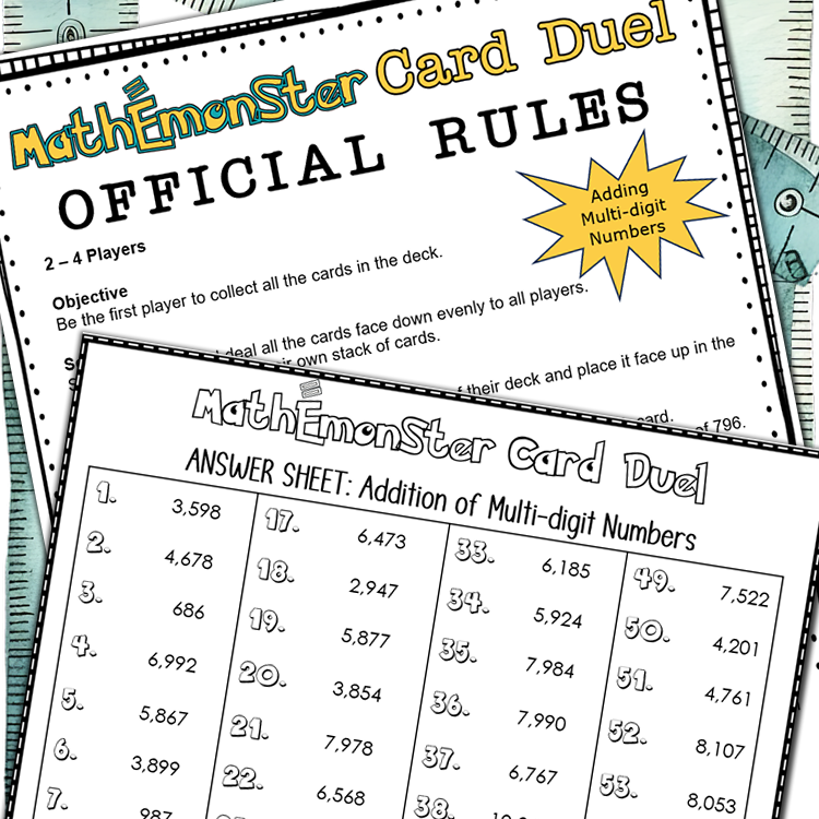 Addition of Multi-digit Numbers Math Center Card Game - MathEmonster Series