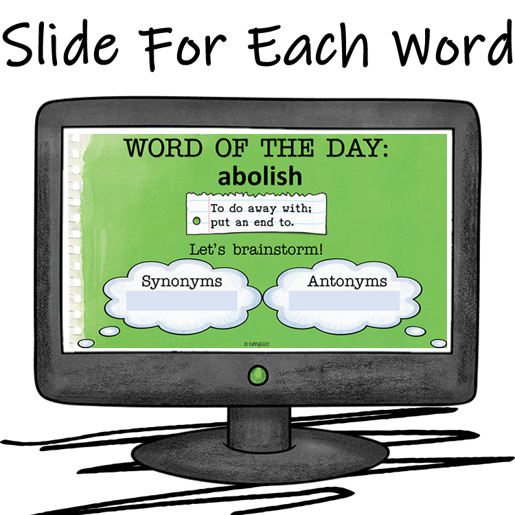 Vocabulary Word of the Day: Slides, Journal, Digital Quizzes