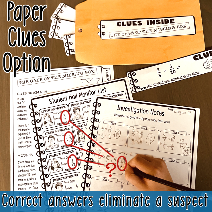 Fractions Adding & Subtracting Unlike Denominators Mystery in Math Activity