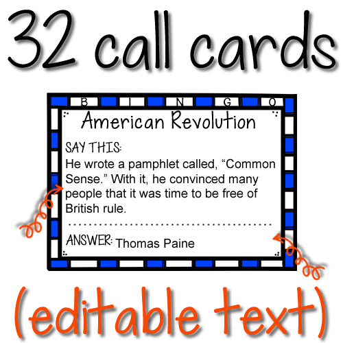 American Revolution BINGO (Editable Text)